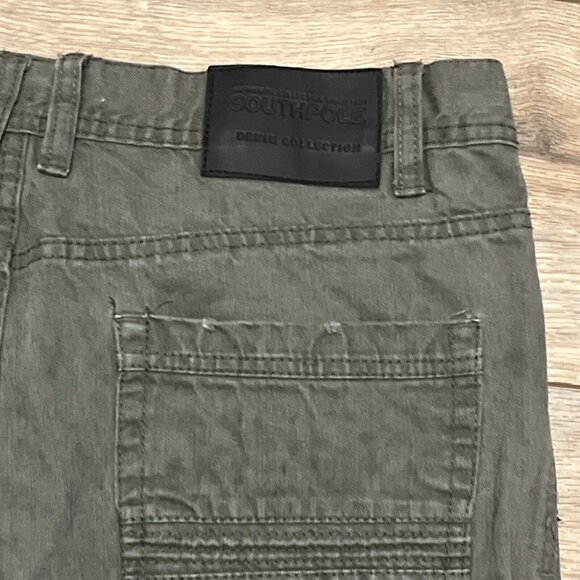 Men's Southpole Distressed Denim Jeans SZ 34x32 Green Modern Cotton Straight - Picture 12 of 12